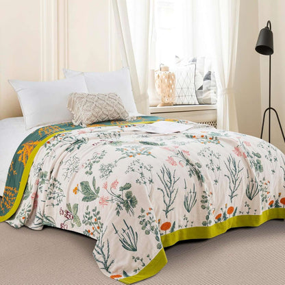 Marlenia — Baumwoll-Musselin-Wohndecke mit beidseitigem Blumenmuster