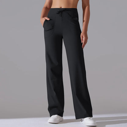 Caldena — Women's Wide-Leg Stretch Pants with Sculpted Waistband