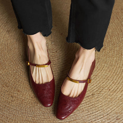 Arrivo — Genuine Leather Mary Jane Pumps with Metal-Bit Accent