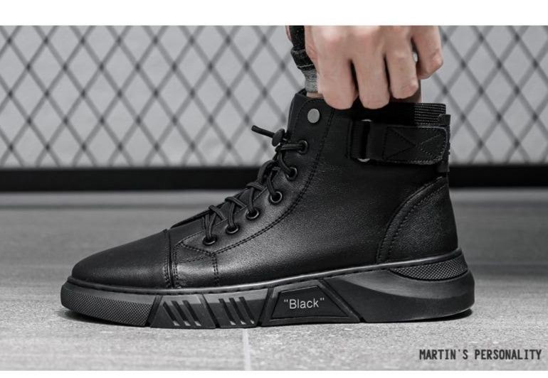 Varello — Men's Black Leather Business Casual Boots with Grip Sole