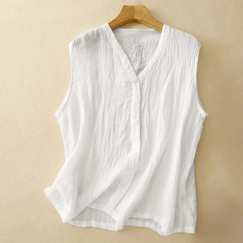 Liora — Lightweight Linen Blouse with Asymmetrical Draping