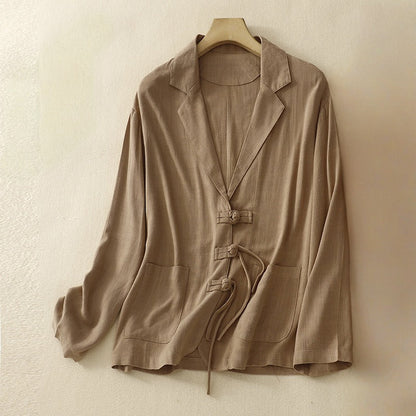 Arlena Linen Jacket — Lightweight Breathable Layer with Knotted Closures