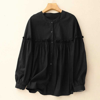 Liora Linen Shirt — Lightweight Collarless Shirt with Tailored Waist Seam