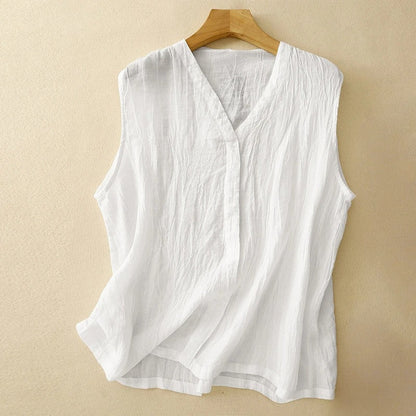 Liora — Lightweight Linen Blouse with Asymmetrical Draping