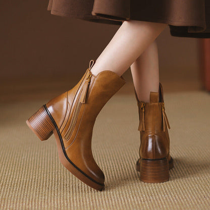 Bottes en cuir vegan Liora — Talon bloc confortable avec fermeture éclair latérale