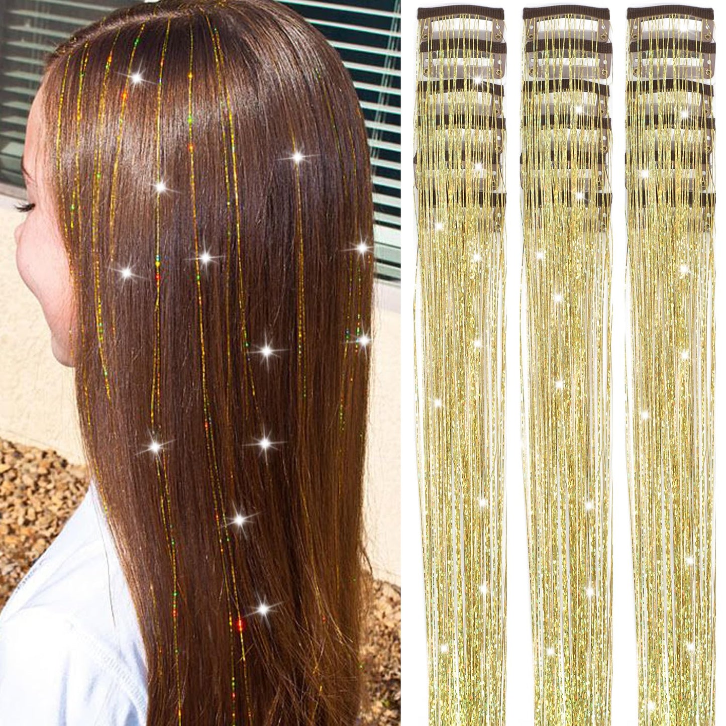 Liora — Rainbow Hair Tinsel Clip-In Extensions for Sparkling Highlights