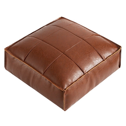 Alaris Pouf — Moroccan Faux Leather Floor Cushion with Stitched Grid Design