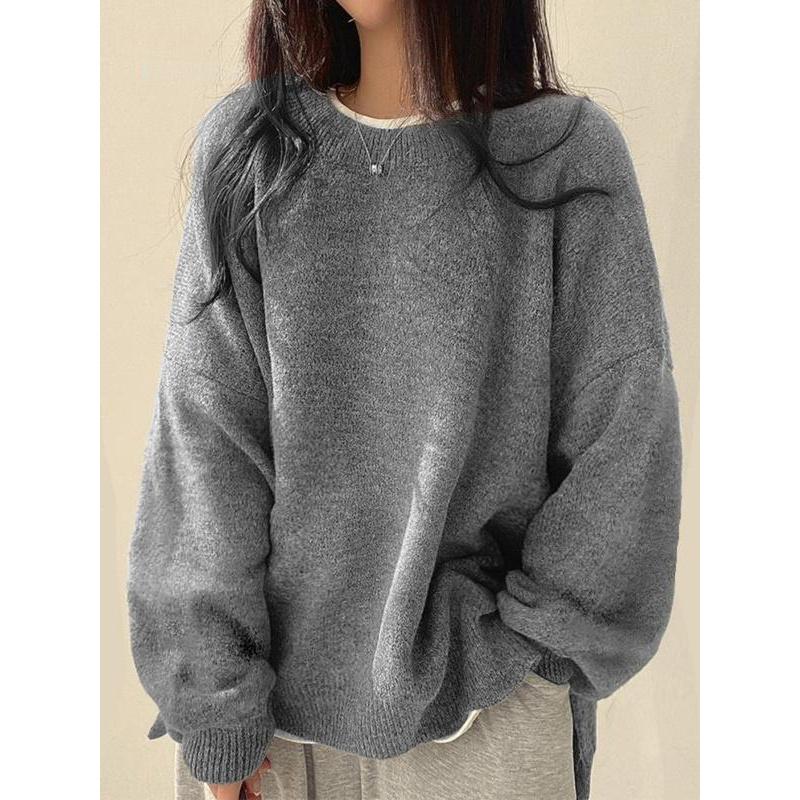 Elara Sweater — Women’s Drop Shoulder Knit Top with Split Hem