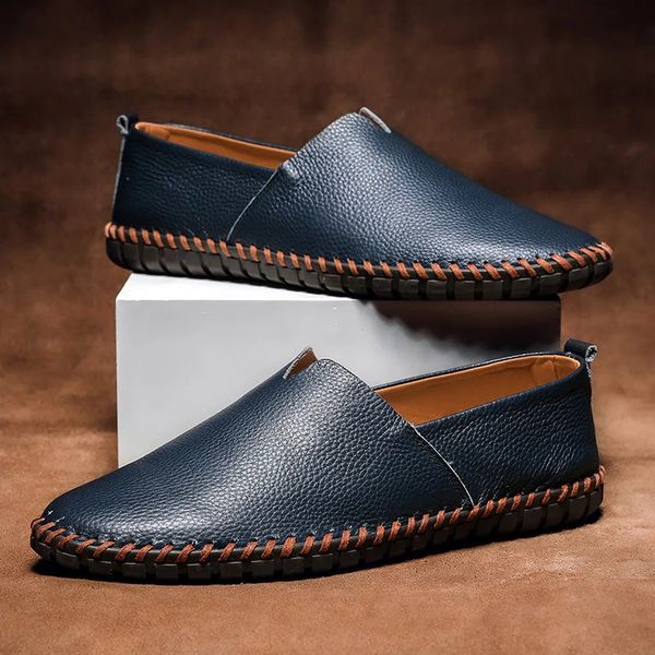 Renly Leather Loafers — Men’s Soft Pebbled Leather Slip-On Shoes
