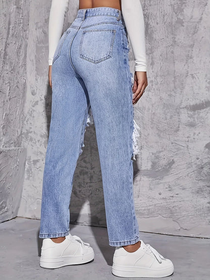 Arlen — Slidte højtaljede straight-leg denimjeans med rå kanter
