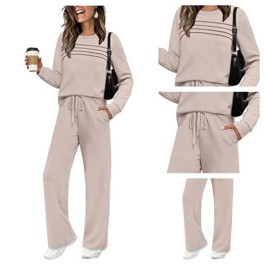 Jovia — Women's Crew Neck Two-Piece Set with Drawstring Pants