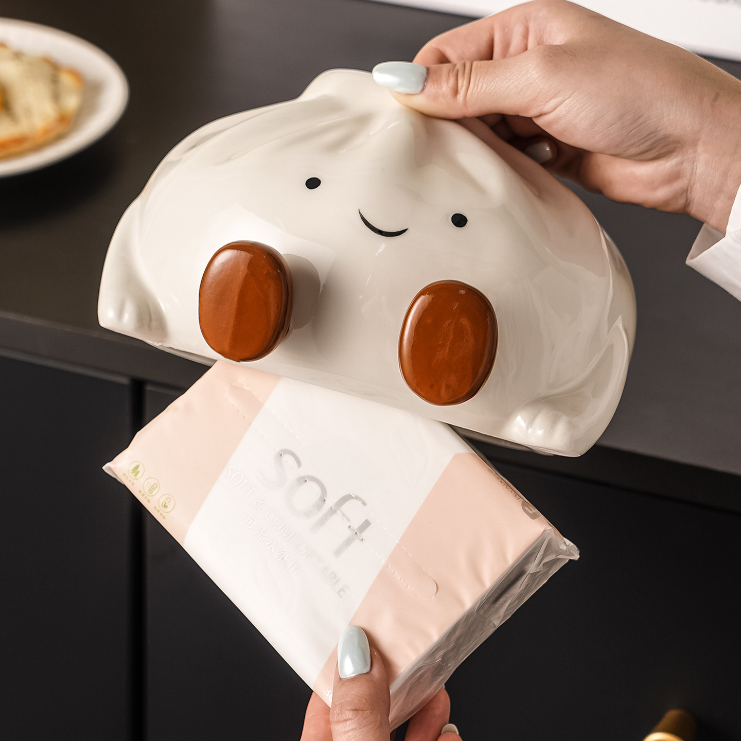 Lumo — Ceramic Dumpling Tissue Holder with Playful Design