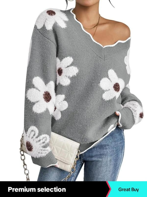 Floral Pattern Scallop Trim Sweater 32$ TODAY ONLY