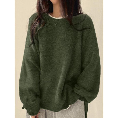 Elara Sweater — Women’s Drop Shoulder Knit Top with Split Hem