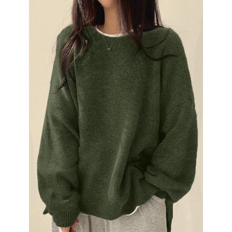 Elara Sweater — Women’s Drop Shoulder Knit Top with Split Hem