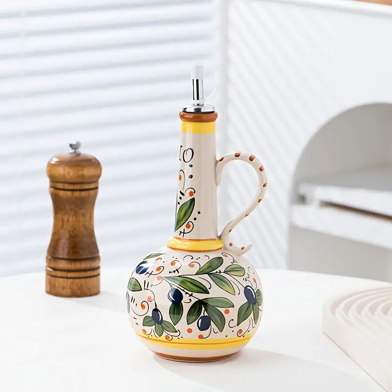 Liora — Distributeur d’huile d’olive en céramique avec design toscan peint à la main