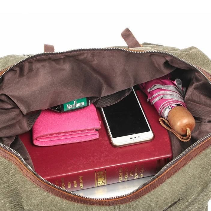 Mala de Viagem Jalen — Bolsa Duffle de Lona Encerada Durável com Alças de Couro