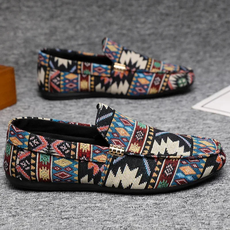 Norla Canvas Loafers — Lightweight Breathable Shoes with Aztec Pattern