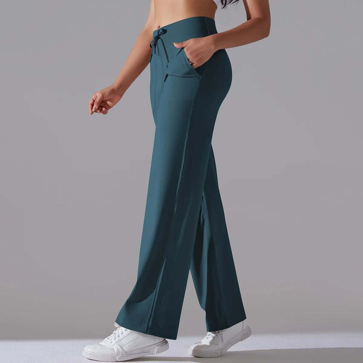 Caldena — Women's Wide-Leg Stretch Pants with Sculpted Waistband