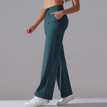 Caldena — Women's Wide-Leg Stretch Pants with Sculpted Waistband