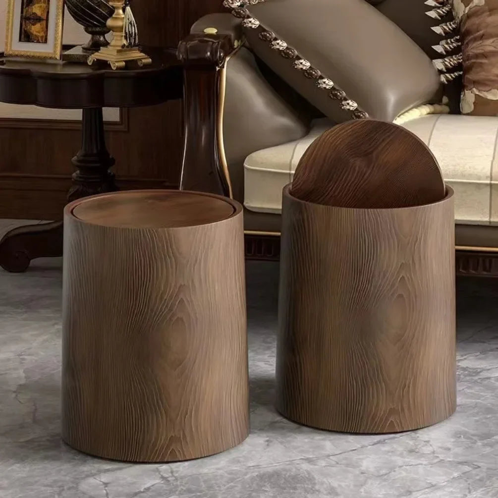 Denaro Woodgrain Waste Bin — 8L Rustic Waterproof Trash Can