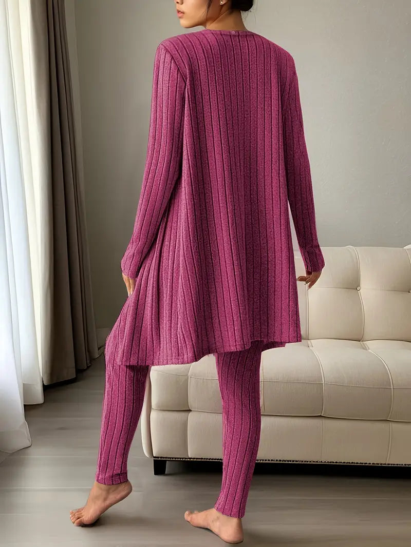 Set Lounge in Maglia Costina Nerina da 3 Pezzi con Vestibilità Slim