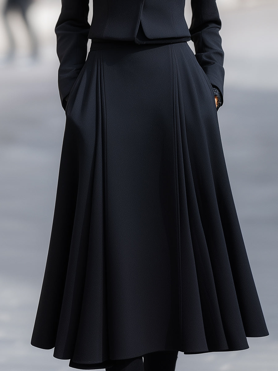 Elarin — Tailored Blazer and Pleated Midi Skirt Set with Structured Fit