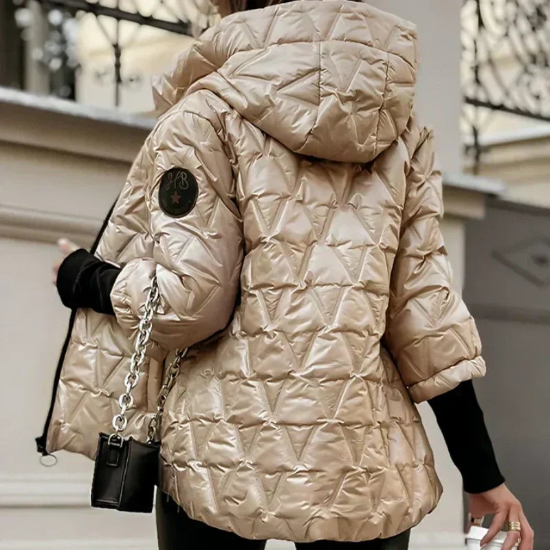 Liora — Dames Patchwork Katoenen Jas met Capuchon voor Wintercomfort