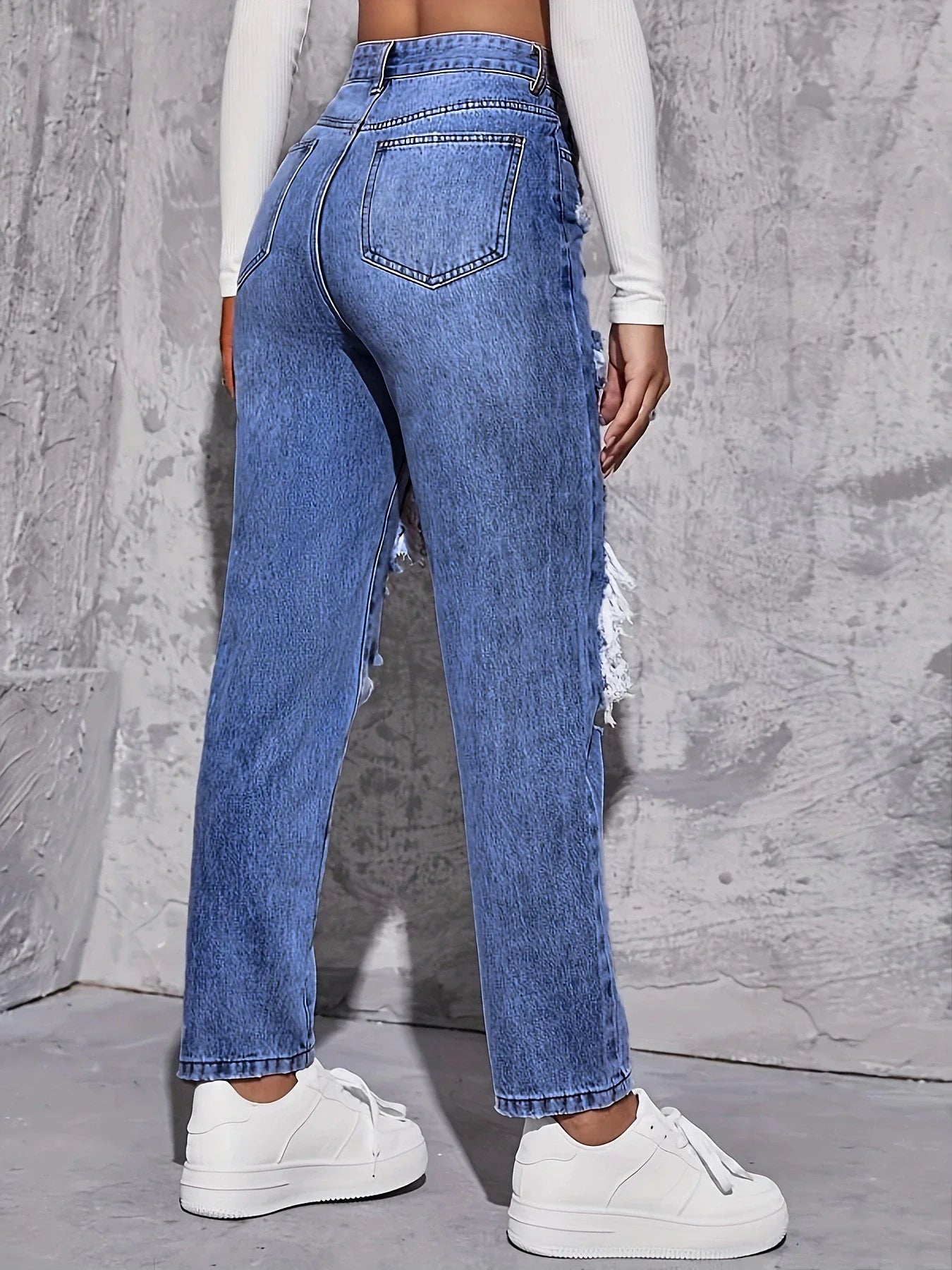 Arlen — Slidte højtaljede straight-leg denimjeans med rå kanter
