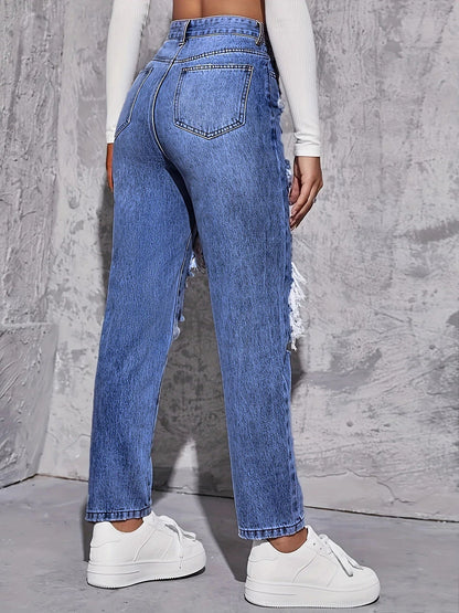 Arlen — Slidte højtaljede straight-leg denimjeans med rå kanter