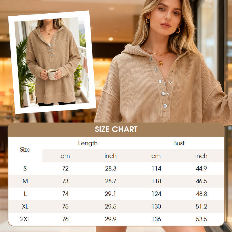 Norelixa — Women's Long Sleeve V-Neck Button Hoodie with Relaxed Fit