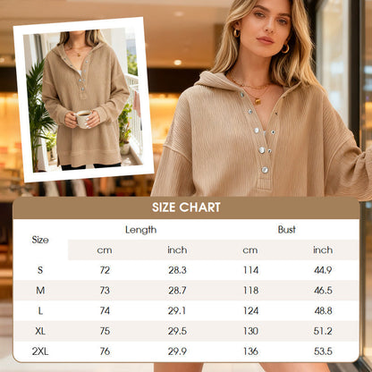 Norelixa — Women's Long Sleeve V-Neck Button Hoodie with Relaxed Fit