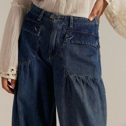 Liora — Wide-Leg Cotton Denim Jeans with Pleated Pockets