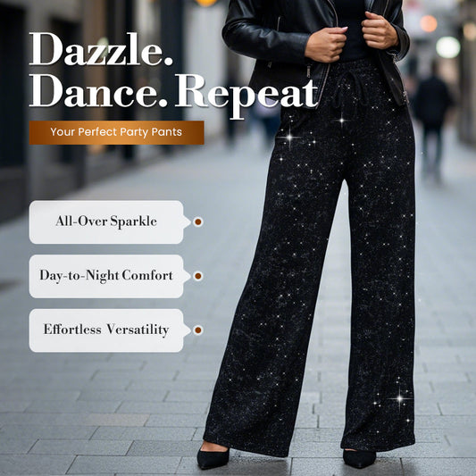 📢📢50% OFF!! 🎅 Zyntri Women's Sequin Sparkle Wide Leg Pants with Elastic Waistband
