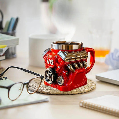 Retro Zephyrix kaffekopp, V8-motor rustfri stålkrus