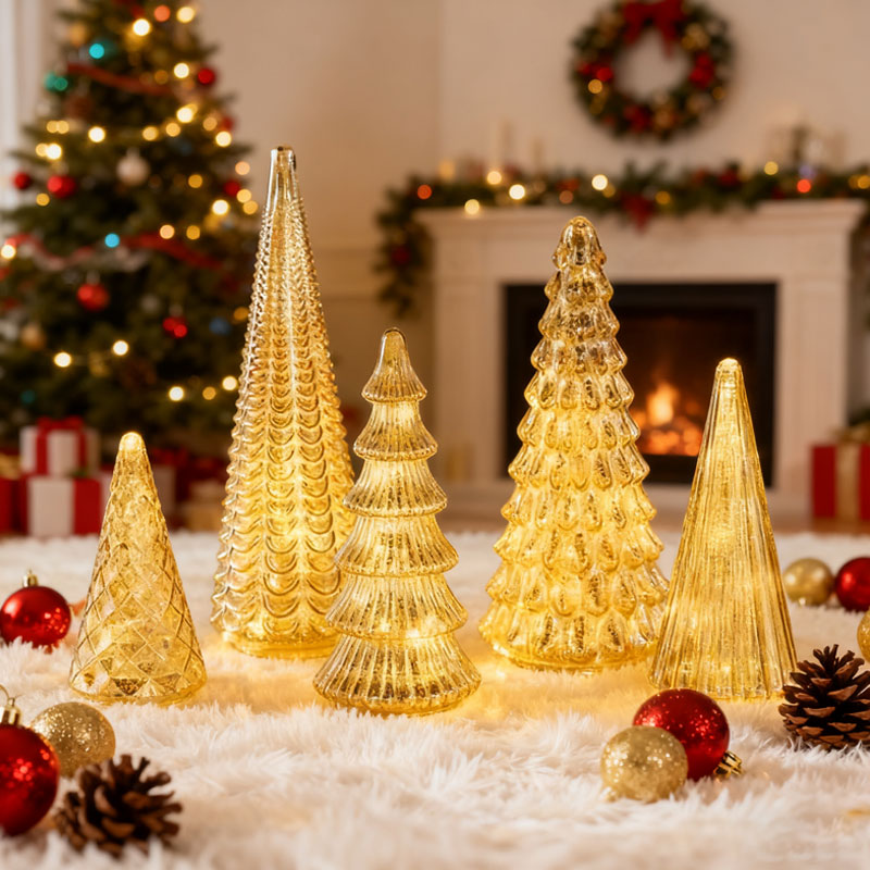 Norla — Hand-Blown Mercury Glass Christmas Trees with Warm LED Glow