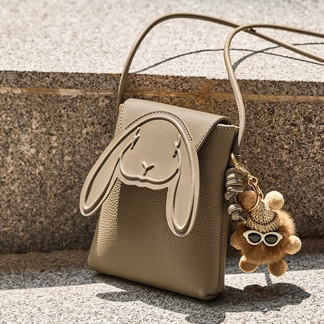 Geantă mini crossbody Elera pentru femei — Geantă de telefon din piele naturală cu design cu iepure
