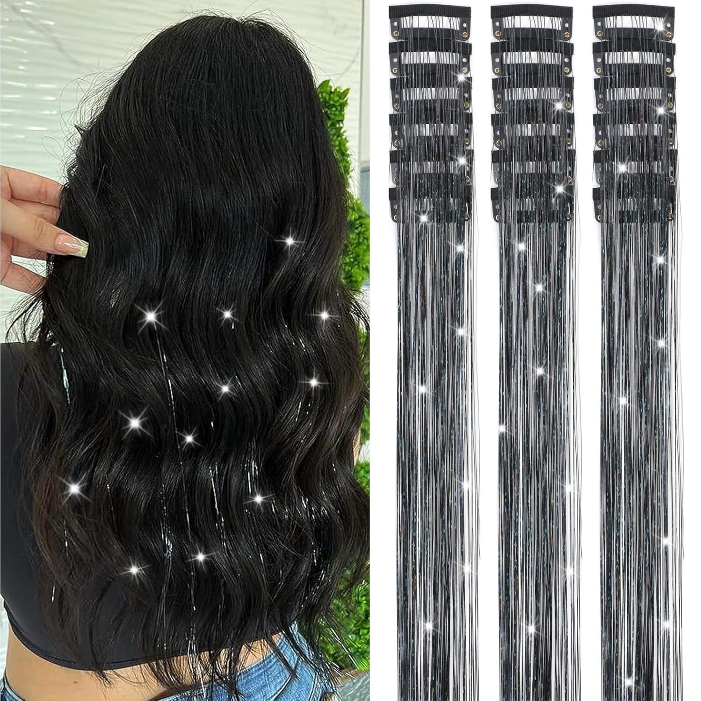Liora — Rainbow Hair Tinsel Clip-In Extensions for Sparkling Highlights
