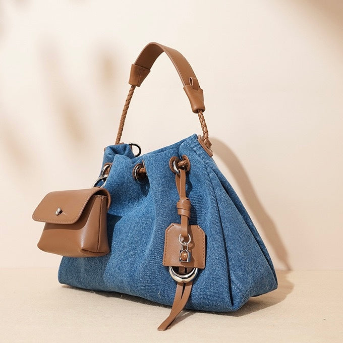 Kieranza — Women's Genuine Leather Denim Patchwork Hobo Bag