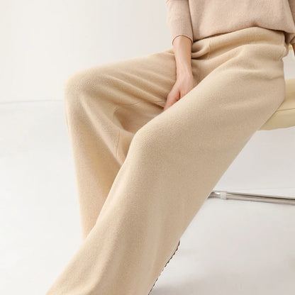 Alora — Merino Wool Wide-Leg Pants with High Waist Elastic