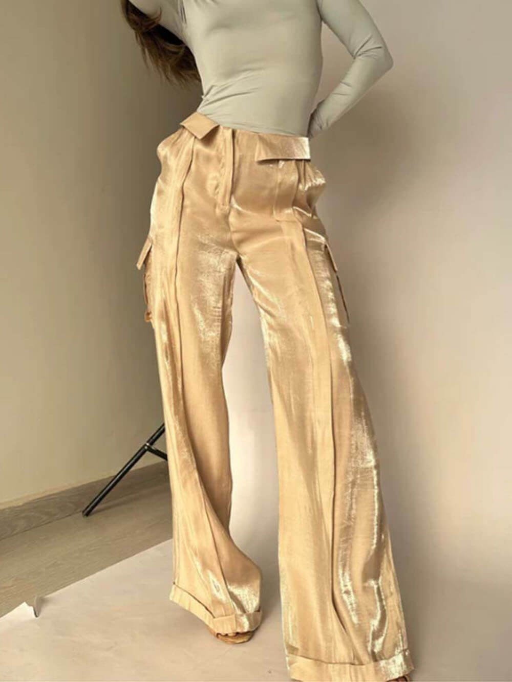 Liora — Wide-Leg Glitter Pants with Drawstring Waist and Pockets