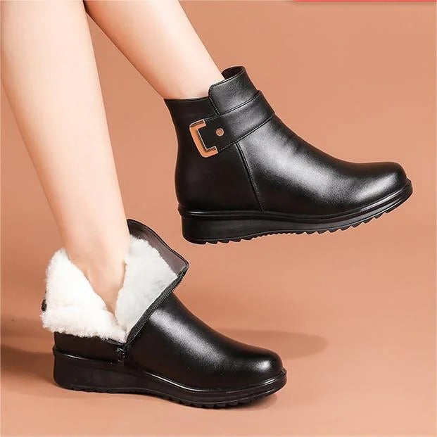 Women's Metal Buckle Leather Waterproof Boots 30$ TODAY ONLY