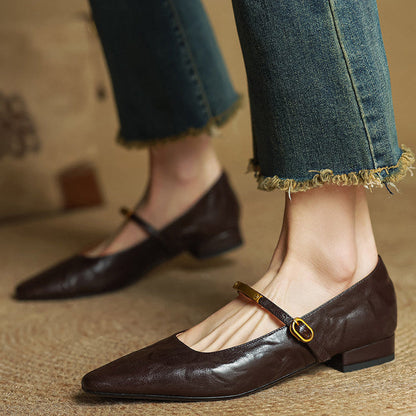 Arrivo — Genuine Leather Mary Jane Pumps with Metal-Bit Accent