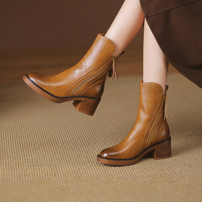 Bottes en cuir vegan Liora — Talon bloc confortable avec fermeture éclair latérale