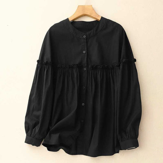 Liora Linen Shirt — Lightweight Collarless Shirt with Tailored Waist Seam