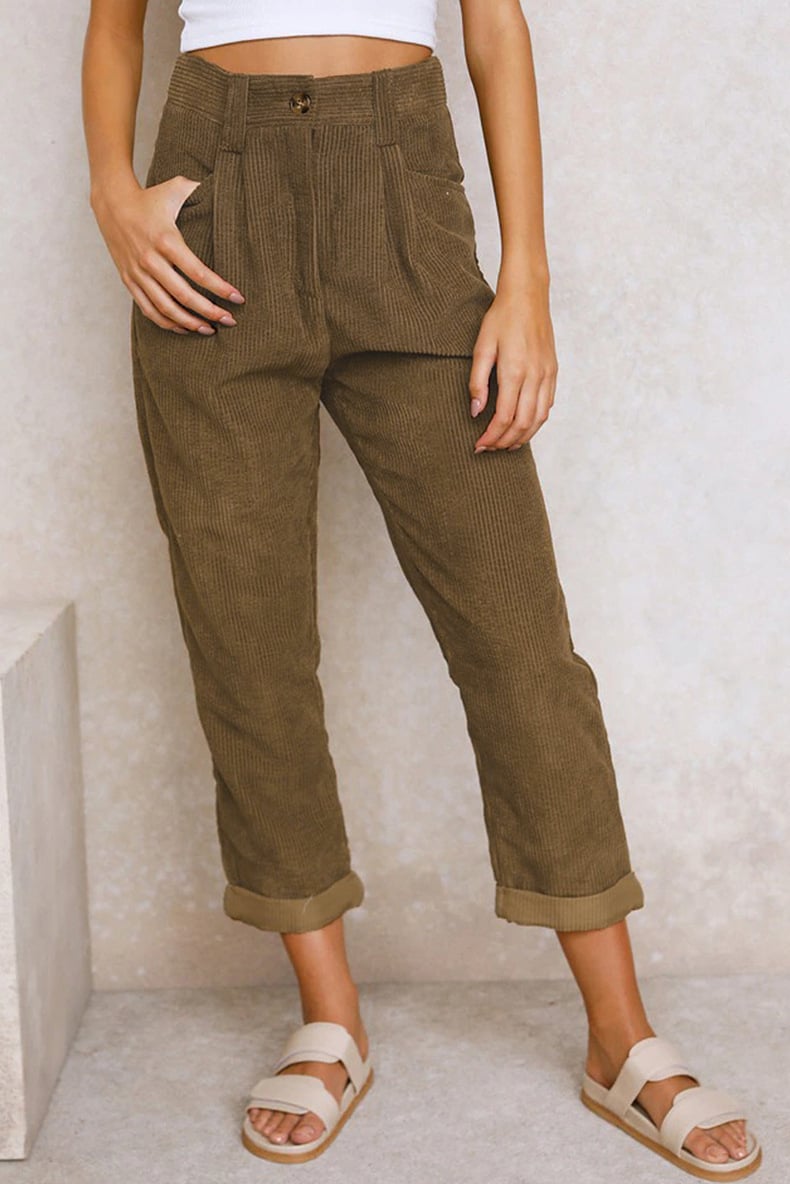 Lioren — Mid Rise Corduroy Casual Pants with Side Pockets