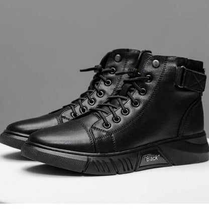 Varello — Men's Black Leather Business Casual Boots with Grip Sole
