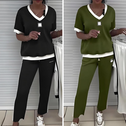 💜LAST DAY PROMOTION - 50%OFF💜Women's Casual V-Neck Top and Pants Set