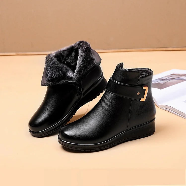 Women's Metal Buckle Leather Waterproof Boots 30$ TODAY ONLY