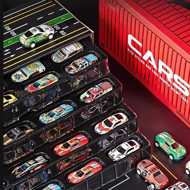 Vexlo Mini Racers — 48 Mașinuțe cu Retragere și Set Garaj Integrat
